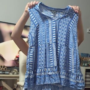 Unique Spectrum Blue Geometric Sleeveless Blouse